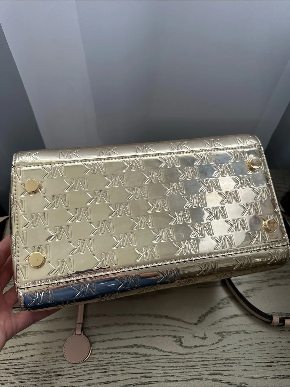 Michael Kors Gold Logo Satchel with Nude Trim